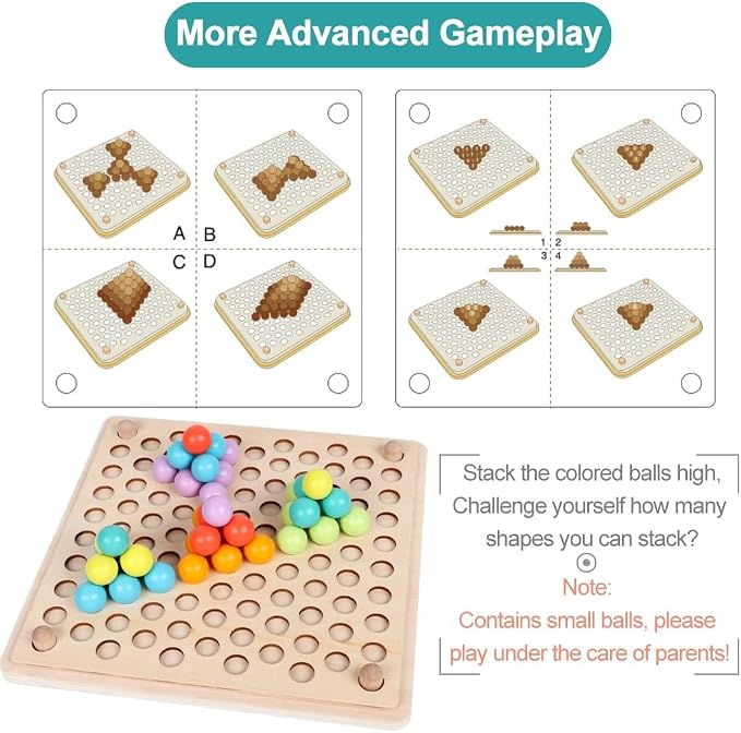 Montessori Toys for 3+ Year Olds – Wooden Preschool Learning Activity Board with 112 Beads, Fine Motor Skills Game for Toddlers, Color Sorting & Counting Math Toy, Educational Gift for Boys & Girls