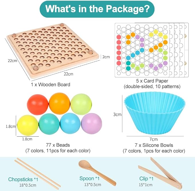 Montessori Toys for 3+ Year Olds – Wooden Preschool Learning Activity Board with 112 Beads, Fine Motor Skills Game for Toddlers, Color Sorting & Counting Math Toy, Educational Gift for Boys & Girls