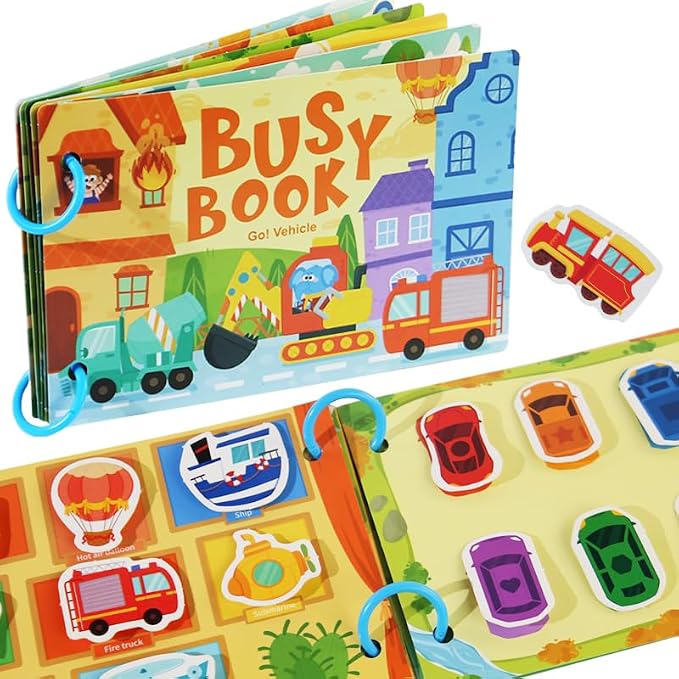 Montessori Busy Book Sorting Toys for Toddlers 2-4, Quiet Book Educational Preschool Learning Activities for Kids, Sensory Fine Motor Matching Games for 3 Year Old Boys Girls Gifts(red)