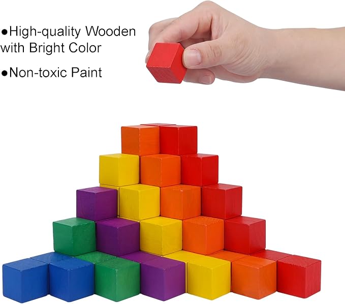 Offelec 108 Pack 1 Inch Wooden Blocks, 6 Colors STEM Math Sorting Toys, Wood Building & Stacking Blocks for Toddlers, Classroom Learning Wooden Cube Blocks, Creative Play & DIY Craft for Kids Ages 3+