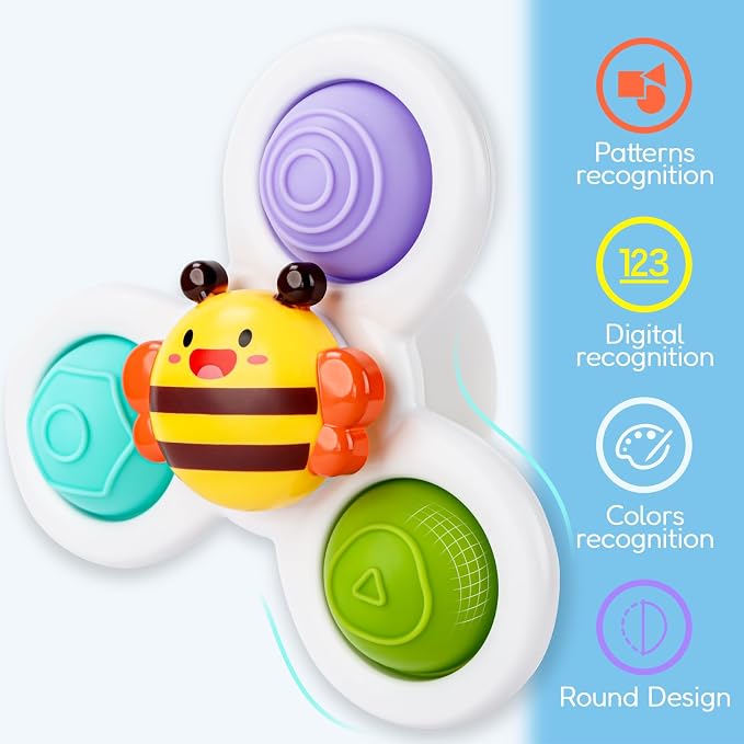 Pop Suction Cup Spinner Airplane Travel Toys for 1 Year Old Boy Girl | Novelty Spinning Tops Infant 12 18 Months,1 2 Year Old Boy Birthday Gift for Toddlers ,Sensory Baby Bath Toy Kids Ages 1-3