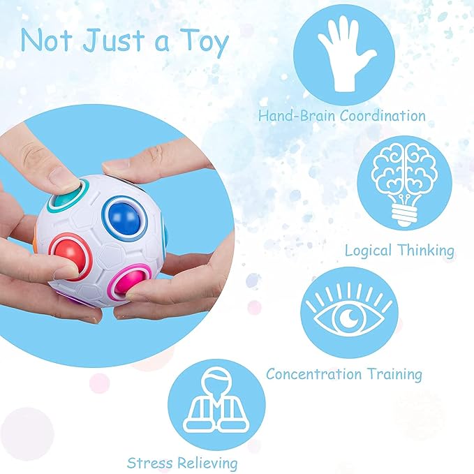 Magic Rainbow Puzzle Ball, Fidget Ball Puzzle Brain Teaser Fidget Toy for Boys & Girls- Birthday Party Easter Valentines Christmas Stocking Stuffers for Kids Teen & Adults(Off White)