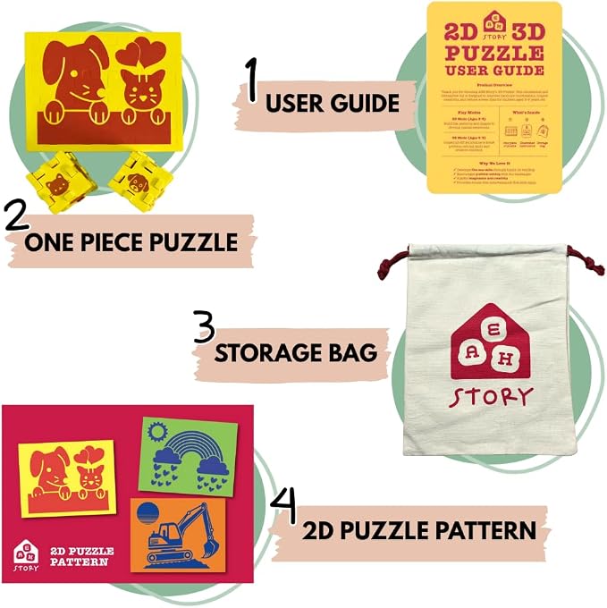 2D & 3D Foam Puzzle for Kids Ages 3+, Dog & Cat Animal Travel Toy for Airplanes & Road Trips, Quiet Screen-Free Busy Bag Activity, Montessori STEM Fine-Motor Learning Toy – Yellow