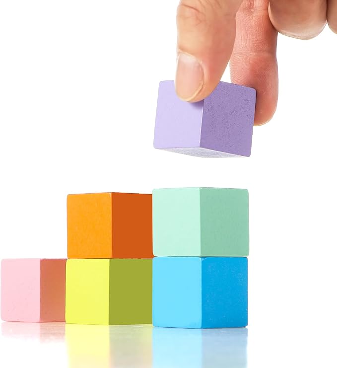 Sasylvia 72 Pcs Small Wooden Colored Blocks Painted Wooden Cubes Square Building Blocks for Adults Craft Art, 6 Assorted Colors(Macaron Color,1 Inch)