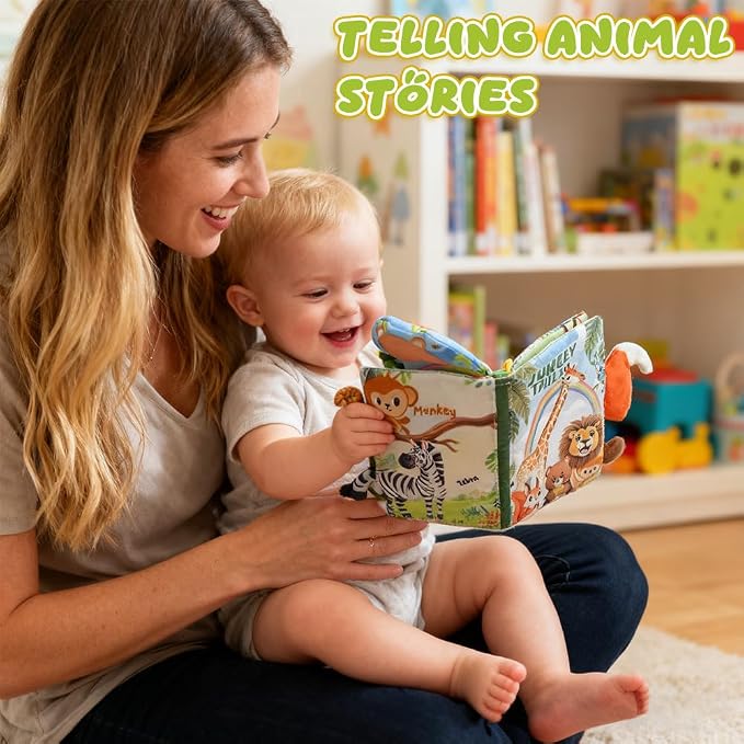 Kimicare Baby Toys 0-6 Month, Crinkle Books for Babies, Jungle Animal Tails Soft Baby Cloth Books 6 to 12 Months, Infant Tummy Time Sensory Toys, Birthday Gifts Christmas