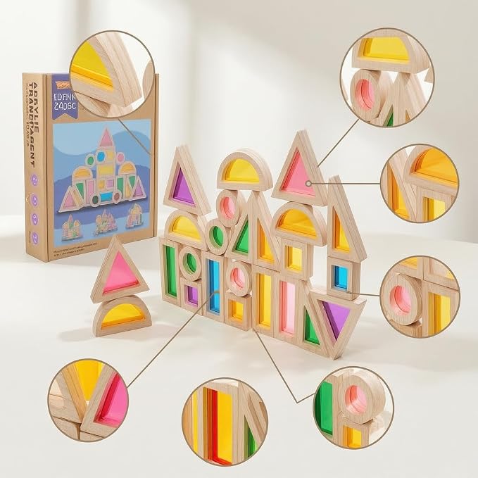 Wooden Stacking Toys 24-piece Wooden Acrylic Transparent Building Blocks |