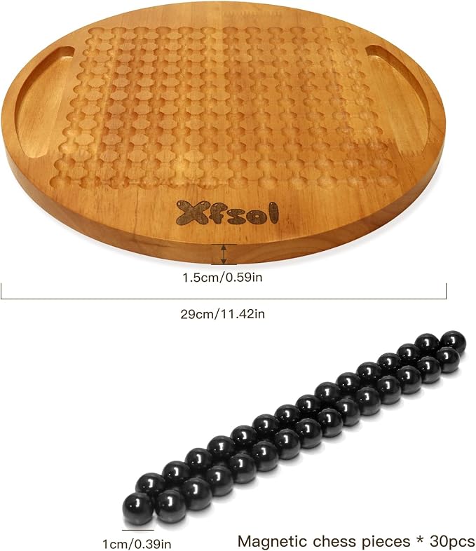 Magnetic Chess Game Set,Double Sided Hardwood Board Game with 30Pcs Magnet Balls,Develop Intelligence,Brain Exercise Magnetic Strategy Games for Kids,Teens and Adults (Style C)