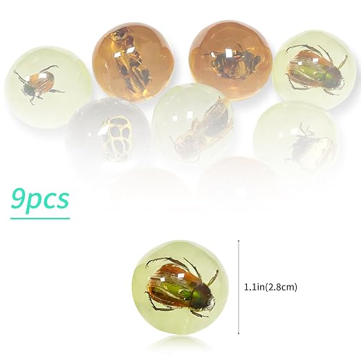 9 pcs Insect Amber Fossils, BOSOIRSOU Fossil Pendants, Different Insect Specimen, Bug Preserved in Resin, Educational and Scientific Amber Collections - Random Patterns
