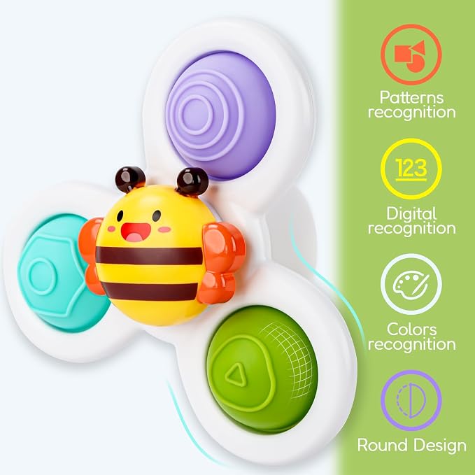 Pop Suction Cup Spinner Airplane Travel Toys for 1 Year Old Boy Girl | Novelty Spinning Tops Infant 12 18 Months,1 2 Year Old Boy Birthday Gift for Toddlers ,Sensory Baby Bath Toy Kids Ages 1-3