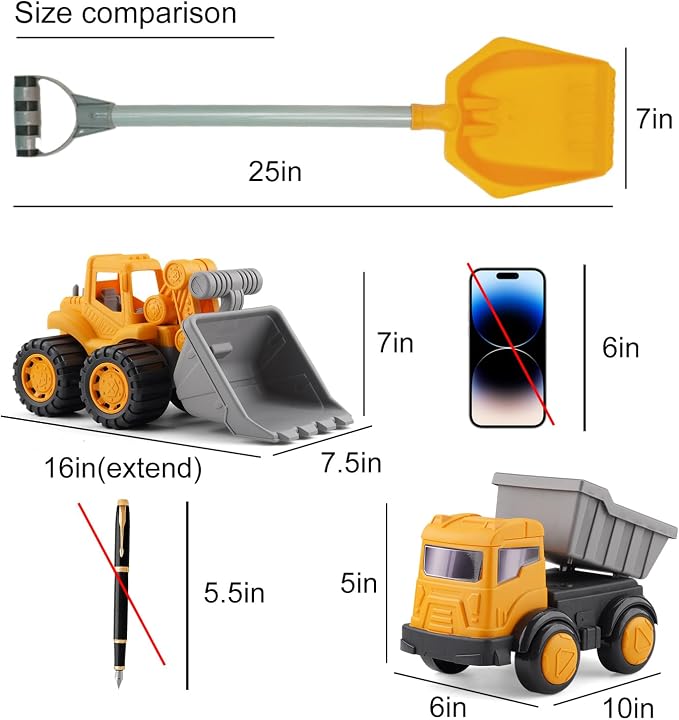 Long Shovel Sand Beach Toys with Big Excavator Toy, Dump Truck Toy, Construction Toys, Sand Castle Toys for Beach, Beach Rakes, Molds, Mesh Beach Bag for Kids, Toddlers, Boys & Girls (31 PCS)