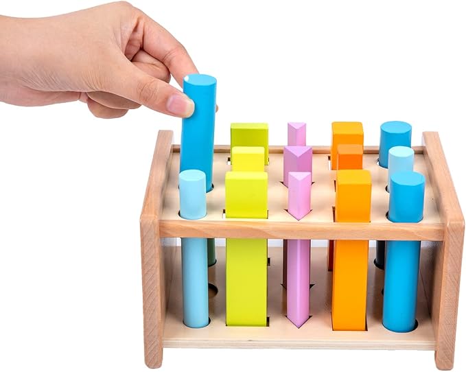 Adena Montessori 15-Piece Shape Sorting Sticks Toy, 1-3y | 15 gradient-colored pegs + pegbox. Builds color/shape recognition, fine motor & problem-solving. Montessori gift 1-3y.
