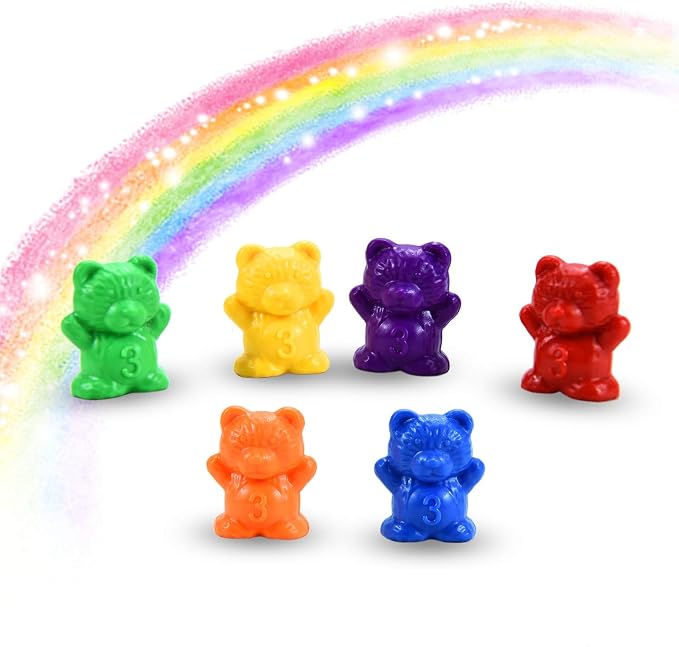 Timoo 120 Pcs Rainbow Counting Bears Math Manipulatives Color Sorting Bears Counting Bears (Green & Purple & Blue & Orange & Red & Yellow)