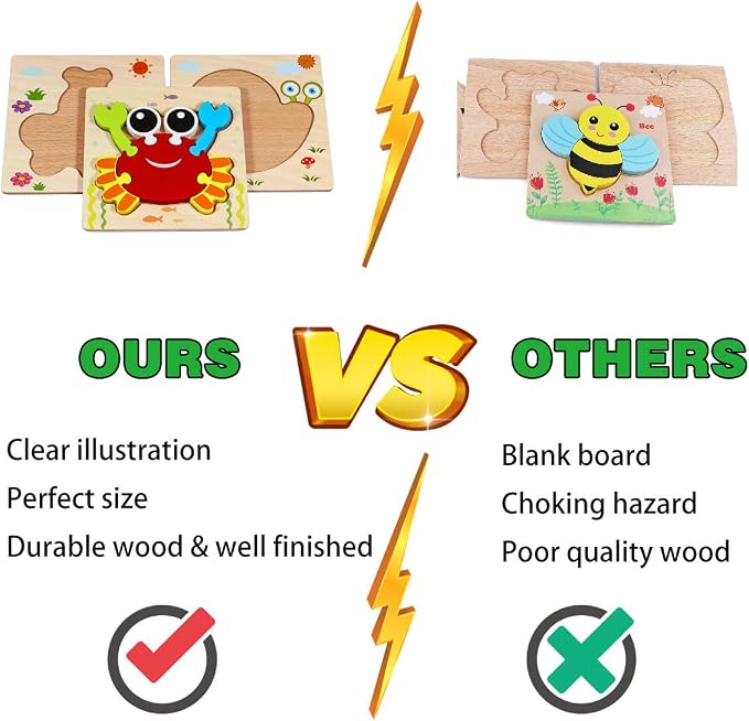 Wooden Montessori Puzzles for Toddlers Kids: Toys for 1+ Year Old Boy Girl | Toddler Puzzles Ages 1-3 2-4 Montessori Toys Gifts for 1 2 3 Year Old Girls Boys Kids Baby Preschool Learning Educational Toy