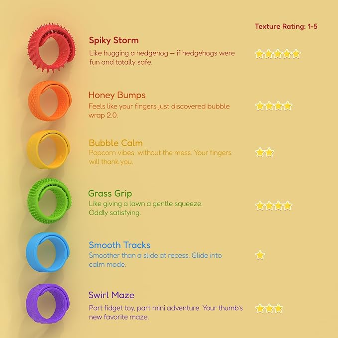 Fidget Toys Slap Bracelets - 6 PcsTextured Silicone Sensory Toys for Kids, Autism Calming Sensory Toy, Wearable Stress Fidgets for Adults Office Desk, Special Needs, Travel, Classroom Must Haves