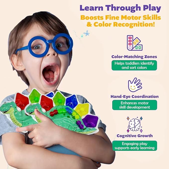 Dinosaur Color Sorting Toys Sensory, Toddler Sensory Toys, Travel Toy for Toddlers 1-3,Squeeze Fidget,Sensory Sorting Game, Educational Toy for Boys Girls Ages 3-5
