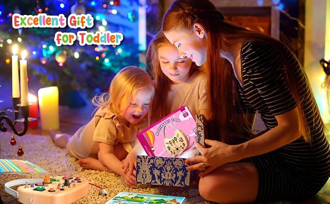 flycoost Montessori Toddler Busy Board,Wooden with 17 LED Lights Switch | | Travel Toys for Toddlers 1-3 Years,Toddler Sensory Activity Boards, Toys for 1 Year Old Girls