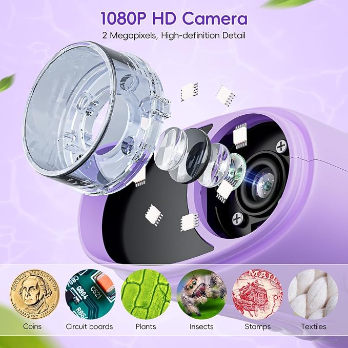 Temodu Kids Microscope 2.0" Screen 1000X Digital Microscope for Kids, Mini Pocket Handheld Microscopes for Children Birthday Festival Gift, Science Education Fun Toys for Boys Girls Ages 4-12 (Purple)