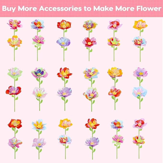 DIY Flower Craft Kit Accessories - Make 36 Extra Fabric Flowers| Refill Parts for Flower Bouquet Building Toy | Arts & Crafts Set for Girls Ages 3-10