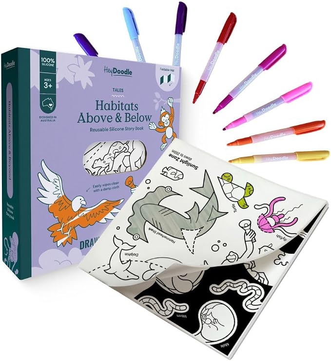 Tales Foldout Book - Reusable Silicone Coloring Books for Kids Ages 3-7 with Flip Pages & Educational Themes - Coloring Kit Includes 12 Markers & Keepsake Box