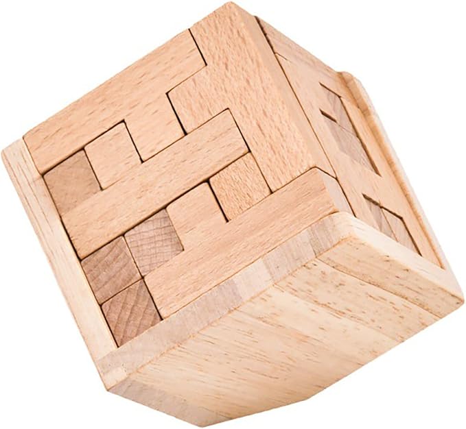 AHYUAN Wooden Brain Teaser Puzzles Cube Stocking Stuffers Wooden Puzzles T-Shaped Jigsaw Logic Puzzle Educational Games Toy for Kids and Adults (Coffee and Natural)
