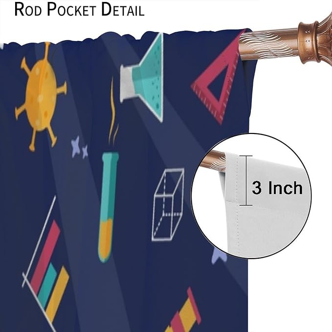 Science Symbols Kids Curtain Sketches Cartoon Chemistry Physics Geometry Education Pattern Print Window Drapes for Bedroom Living Room Kitchen Decor,2 Panel Set,63x72 Inch Blackout