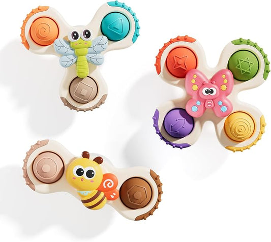 Pop Suction Cup Spinner Airplane Travel Toys for 1 Year Old Boy Girl | Novelty Spinning Tops Infant 12 18 Months,1 2 Year Old Boy Birthday Gift for Toddlers ,Sensory Baby Bath Toy Kids Ages 1-3