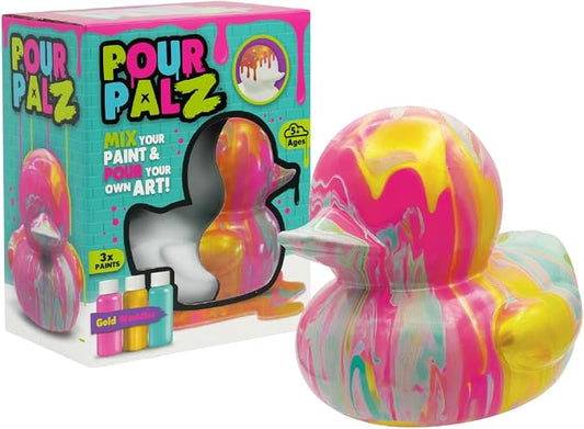 Paint Pour Duck DIY Paint Pouring Art Kit for Kids & Adults, Collectible Duck Figure Craft Set, Paint Your Own DIY Art Activity Kit with Acrylic Paints, Ages 5+, Golden Dream