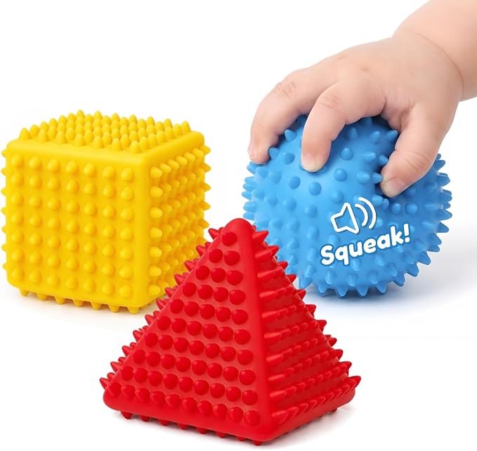 Baby Sensory Balls 6-12 Months, 3PCS Soft Spiky Teething Toys | Soft Spiky Textures, Bright Colors, Infants Montessori Teething Ball, Fine Motor Skills & Tactile Development