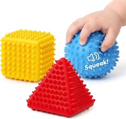 Baby Sensory Balls 6-12 Months, 3PCS Soft Spiky Teething Toys | Soft Spiky Textures, Bright Colors, Infants Montessori Teething Ball, Fine Motor Skills & Tactile Development