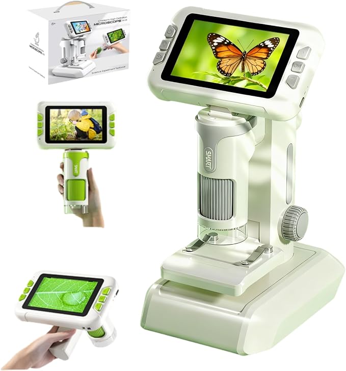 Microscope for Kids,1600X Digital Microscope with 4.0" HD Screen, 3-in-1 Portable Microscopes with Slides,STEM Educational Science Toy for Ages 6-12 Christmas Birthday Gifts for Boys & Girls (Grey)