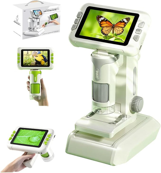 Microscope for Kids,1600X Digital Microscope with 4.0" HD Screen, 3-in-1 Portable Microscopes with Slides,STEM Educational Science Toy for Ages 6-12 Christmas Birthday Gifts for Boys & Girls (Grey)