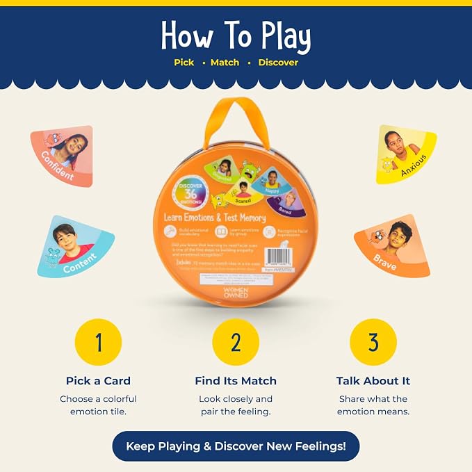 Open The Joy Emotions Memory Match Game – Kids SEL Card Game Tin