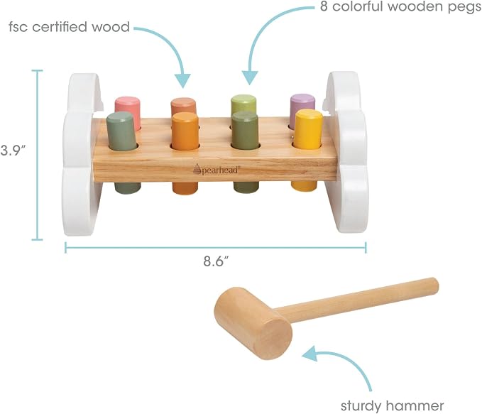Pearhead Montessori Hammer Bench, Wooden Pounding Toy for Toddlers | Early Development Activity, Fine Motor Practice, Colorful Interactive Play, Ages 1+