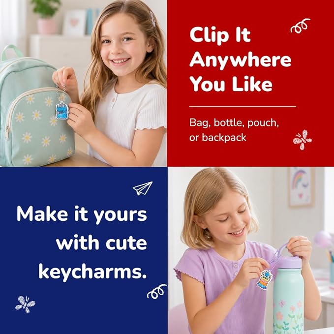 Shrink Art Keychain Kit for Kids - 40 Pre Cut USA Charms to Color & Bake | Kids color 40 pre-cut USA shrink plastic charms, bake & shrink them into keychains & bag tags - 10 colored pencils included