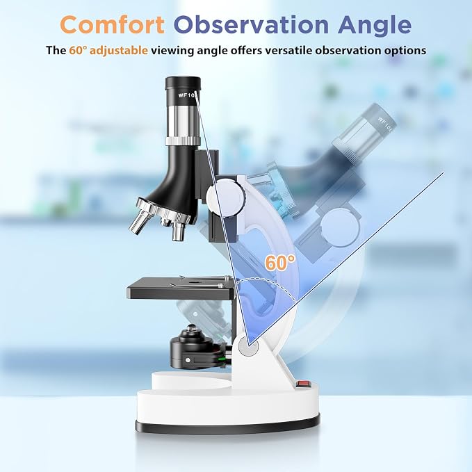 100X-1200X Kids Microscope Kit for Children: Compound Microscope for Kid | STEM Biology Discovery Science Experiments Microscopio Set with Metal Frame, Carrying Box Educational Gift for Child 8-12