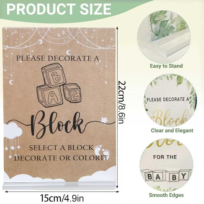 156-Piece Baby Shower Building Block Game Set, featuring 58 plain wooden blocks, 48 markers, 48 templates, 1 game instruction card, and 1 storage box—specially designed for parties (Floral Theme)