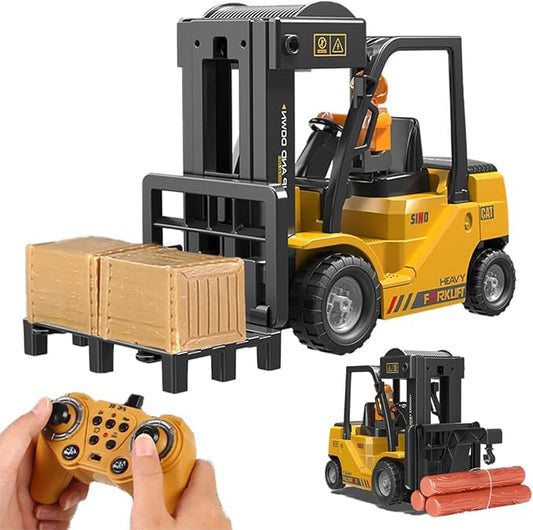 1:24 RC Forklift, 2 in 1 Transform Lift Fork & Hook, Kids Forklift Toy with Light & Sound & Spray, 11 Channel Remote Control Forklift, Construction Vehicles Toy Gift for Kids 6+