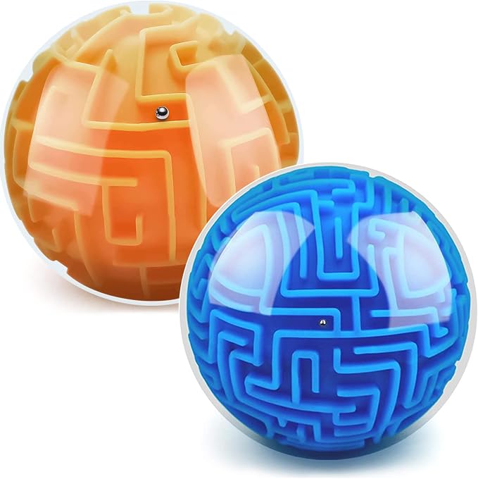 YongnKids 2 Pcs 3D Puzzle Maze Ball Brain Teaser for Kids Boys Girls | Gravity Puzzle Ball Educational Toy for Students Teen Adult, Travel, Classroom Prize,Family Party,Birthday Gift (blue,orange)