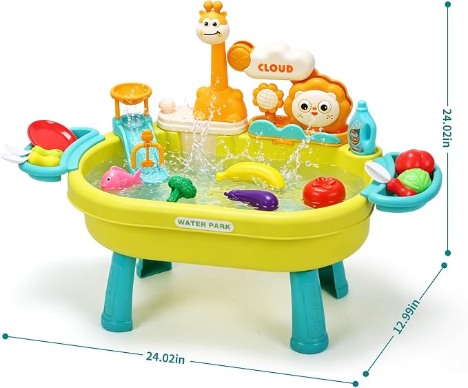 CUTE STONE Play Sink with Running Water, Kitchen Sink Toy with Upgraded Electric Pump, Play Food & Tableware Accessories, Summer Outdoor Sensory Water Table Toy for Toddlers & Kids