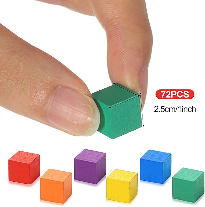Sasylvia 72 Pcs Small Wooden Colored Blocks Painted Wooden Cubes Square Building Blocks for Adults Craft Art, 6 Assorted Colors (Mixed Color,0.4 Inch)