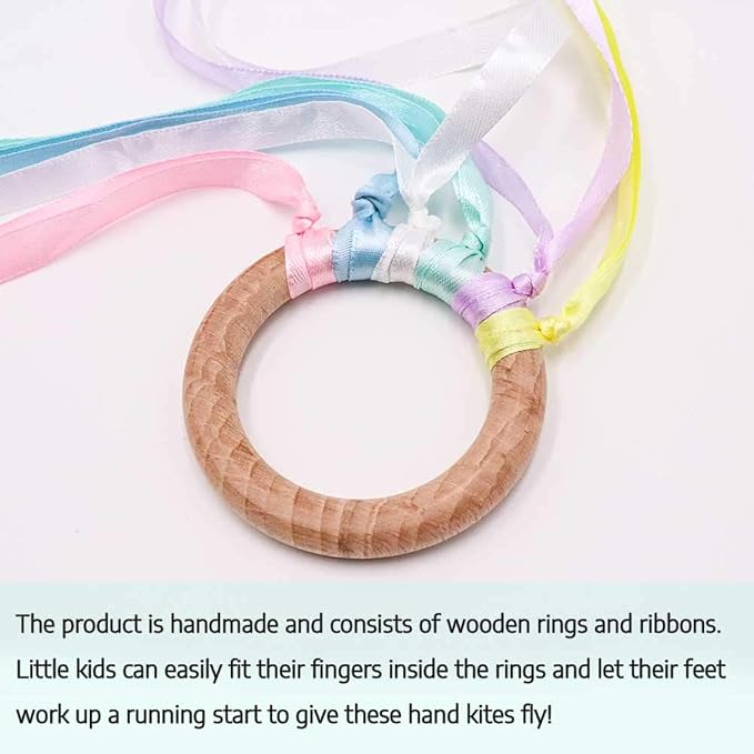 TANOFAR Montessori Toy | Hand Kite |Sensory Ribbon Toy | Wooden Toddler Toys | Rainbow Hand Kite