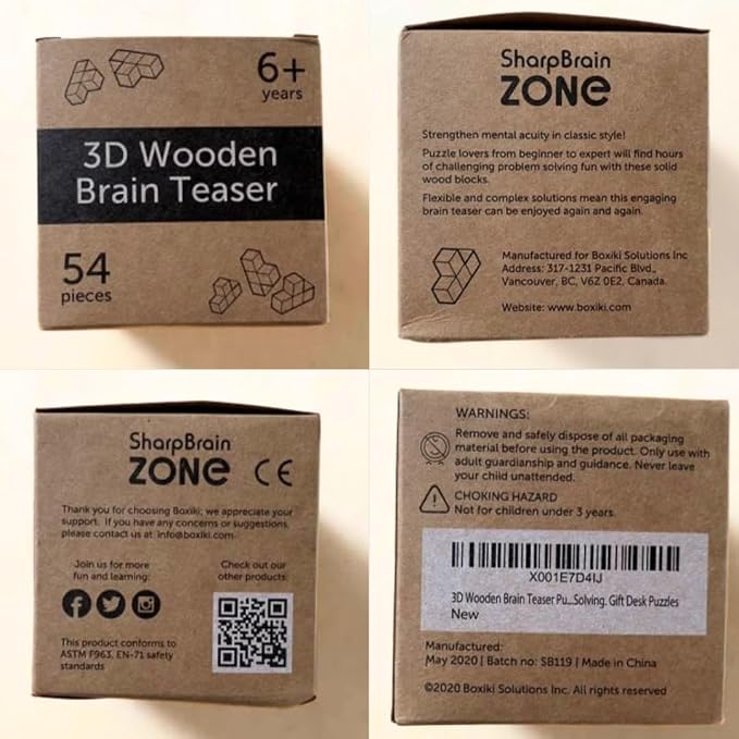 Original 3D Wooden Brain Teaser Puzzle - 3D Puzzle for Kids 6+ & Adults, Desk Toy Delight, Challenging Game & Wooden Puzzle for Adult Brain Boost (Brown)