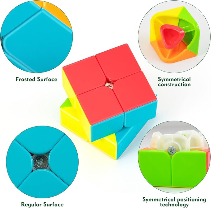 Stickerless 2x2 Speed Cube with Stand & Guide for Kids & Adults | Smooth-turning STEM puzzle with display stand. Great for classrooms, travel, office desks, gifts and brain training.