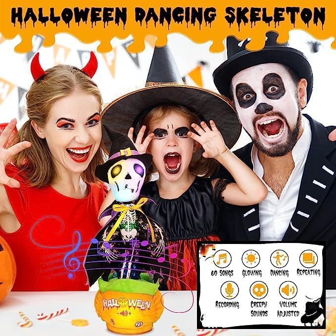 Emoin Halloween Skeleton Dancing Cactus Mimicking Toy, Talking Skull Cactus Toy Repeats What You Say,Singing Glowing Halloween Indoor&Outdoor Decorations | Talking Skull Cactus Repeats What You Say, Singing Glowing Indoor Outdoor Decorations