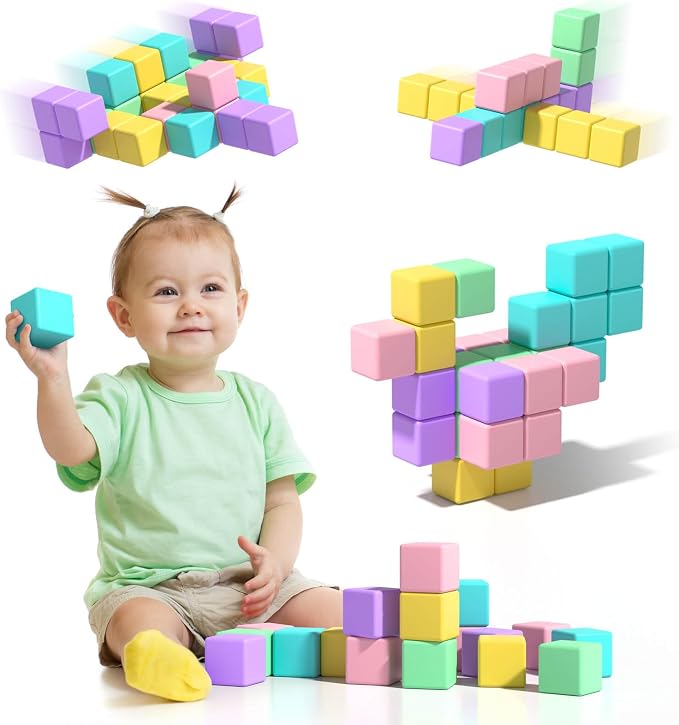 Magnetic Blocks for Toddlers, 1.34in Macaron Magnetic Building Cubes for Kids Ages 1-3, Stem Preschool Stack Construction Educational Toys for 3+ Years Old Boys Girls