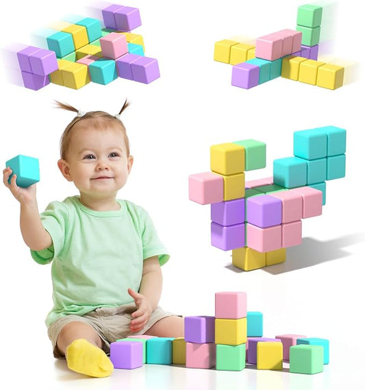 Magnetic Blocks for Toddlers, 1.34in Macaron Magnetic Building Cubes for Kids Ages 1-3, Stem Preschool Stack Construction Educational Toys for 3+ Years Old Boys Girls