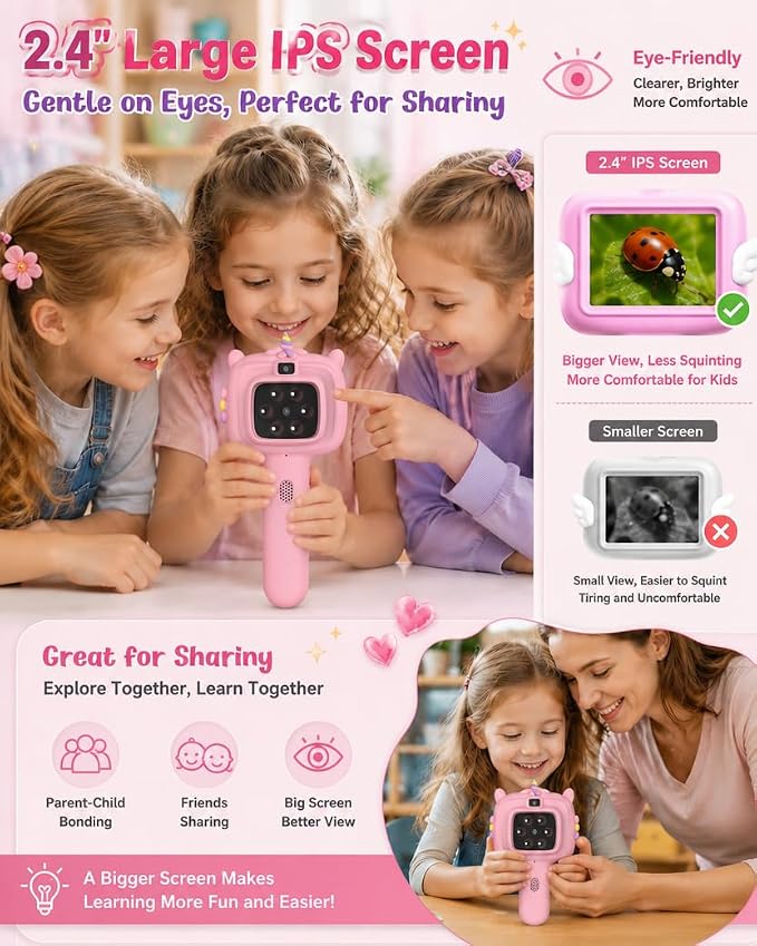 Microscope Camera for Kids Gifts Toys- Handheld Pocket Microscope Autofocus | 2.4" Screen Mini Digital Educational Science Kit for Christmas Birthday for Age 3-5 5-7 8-12 Girls Boys(Pink)