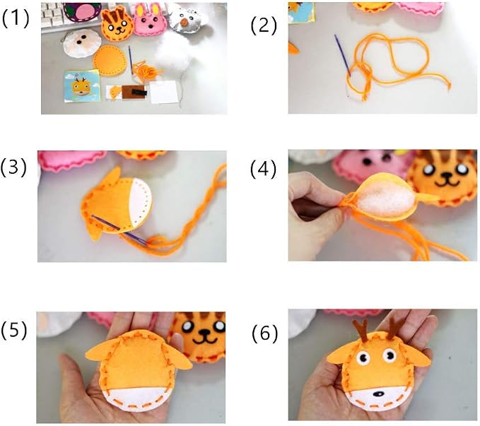 Adam Victor Kids DIY- First Sewing Kit for Kids, Learn to Sew DIY Craft Kits, Lovely Animals Style- Frog, Owl, Fox, Rabbit, Panda and Tiger, Ages 12+