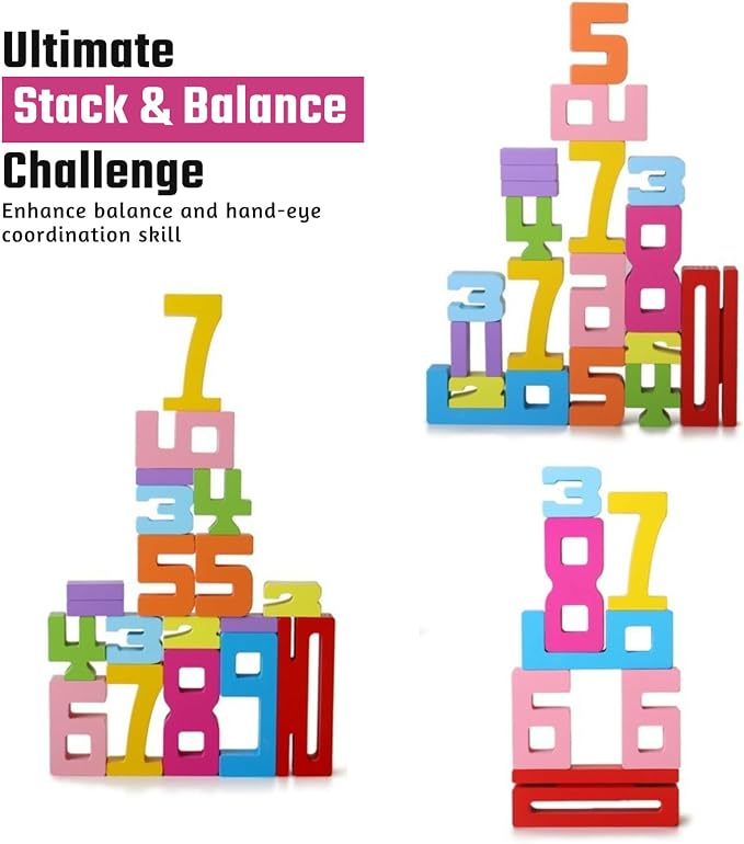 Gdaytao 20PCS Wooden Number Building Blocks 1-10 - Montessori Math Stacking Number Blocks Toys with Counting Games, Bright Digital Building Blocks Friends of 10, STEM Learning Toys for Kids Ages 3-8