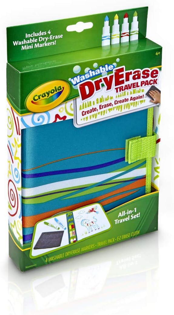 Crayola Washable Dry Erase Travel Pack, Whiteboard for Kids, Ages 4, 5, 6, 7 | Portable Travel Toy for Kids, Birthday, Holiday Gift, Reusable Drawing & Coloring Board Activity, Includes Washable Markers